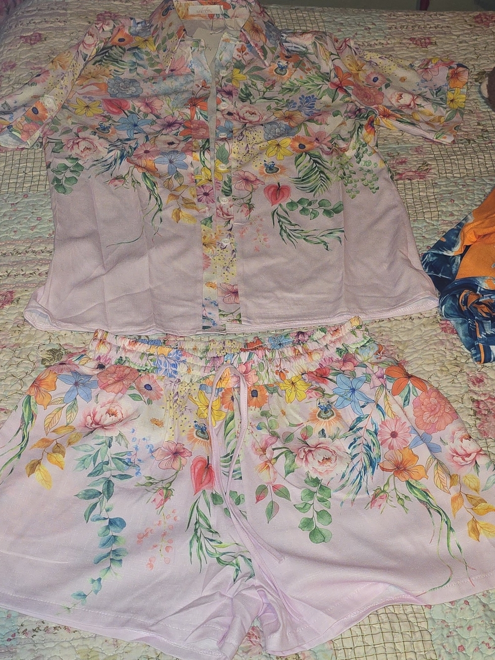 NWT Endless Moon Pink Floral 2-Piece Resort Short & Button-up Shirt Set Size L